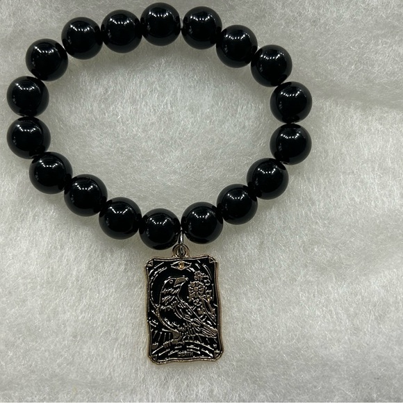 Black Onyx Bracelet with mystical  pendant - Picture 1 of 4